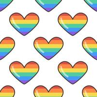 GBTQ Pride heart seamless pattern. Heart with LGBT Pride Rainbow Flag Pattern. Flat illustration in Groovy 70s style. vector