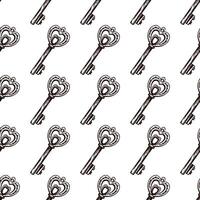 Hand-drawn seamless pattern of vintage decorative keys sketches with intricate forging. Ink and pen drawing illustration, keys on white background. vector