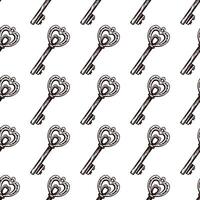 Hand-drawn seamless pattern of vintage decorative keys sketches with intricate forging. Ink and pen drawing illustration, keys on white background. vector