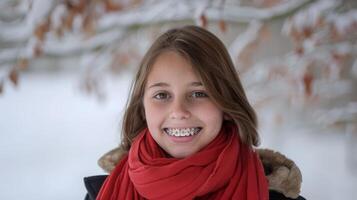 braces on teeth Beautiful red lips and white teeth with metal braces. A girl's smile. photo