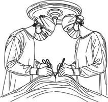 Surgeon Doing Surgery Line Art. vector