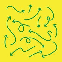 Hand drawn arrow icon set. arrow design sketch on yellow background. vector
