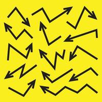 Hand drawn arrow icon set. arrow design sketch on yellow background. vector