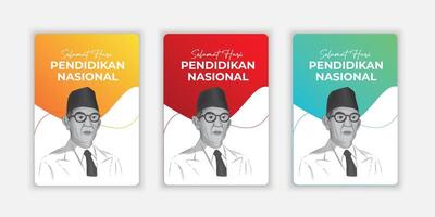 flat design happy national education day of indonesia set collection vector