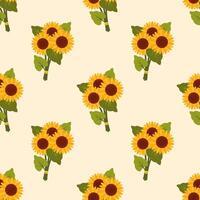 Seamless pattern with sunflowers in flat style. Botanical background. Cottage core illustration isolated on white background. Ideal for cards, logo, decoration, spring and summer design vector