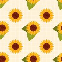 Seamless pattern with sunflowers in flat style. Botanical background. Cottage core illustration isolated on white background. Ideal for cards, logo, decoration, spring and summer design vector