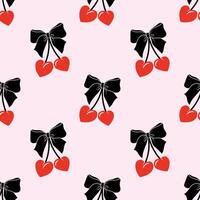 Seamless Cherry pattern with bow in cartoon style. Cute trendy design. funky illustration. Ballet-core, coquette-core background. vector