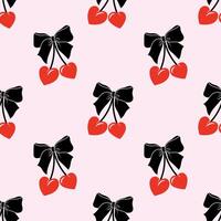 Seamless Cherry pattern with bow in cartoon style. Cute trendy design. funky illustration. Ballet-core, coquette-core background. vector