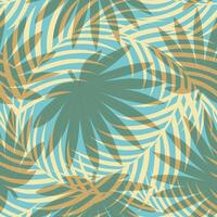 Seamless pattern with hand drawn tropical palm leaves on blue background. vector