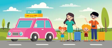 Cartoon Drawing Of A Family Travelling vector