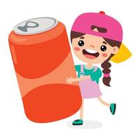 linda dibujos animados niño Bebiendo soda vector