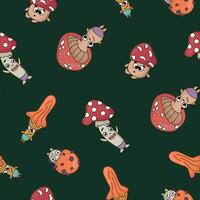 Seamless pattern with mushroom characters. Design for fabric, textile, wallpaper, packaging. vector