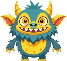 Blue and yellow furry monster cartoon character vector