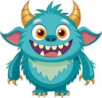 Blue furry monster cartoon character vector