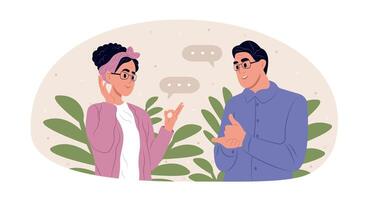 International day of sign languages. A pair of elderly deaf and mute people using sign language to communicate. A man and a woman with hearing impairment. vector