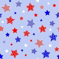 Red blue white stars on light blue background. Independence day 4th July colors. Seamless pattern vector