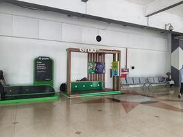 Jakarta, Indonesia on July 7 2022. Photo of the grab point pick up at Halim Perdana Kusuma Airport