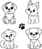 set of puppies. Collections children dog coloring pages. vector