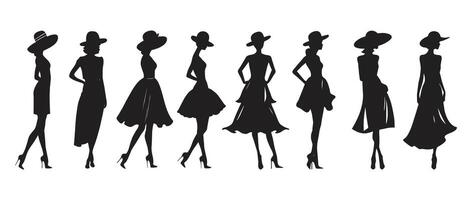Silhouette set of stylish fashion woman vector