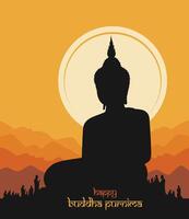 Illustration of buddha purnima. Buddha sitting under a bodhi tree Mountain temple background. Asadha purnima, buddha purnima. vector