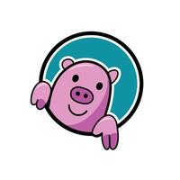 Cute pink pig logo in a circle on a white background vector