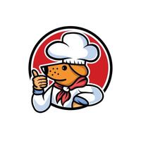 Premium chef dog mascot logo inside a red circle vector