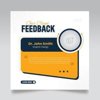 Client feedback review or client testimonial design for social media post. customer service feedback template. client testimonial comment or quote square design vector