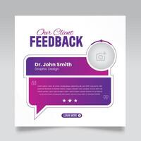 Client feedback review or client testimonial design for social media post. customer service feedback template. client testimonial comment or quote square design vector