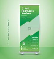 Medical healthcare roll up banner design template. Doctor clinic stand banner design template. vector