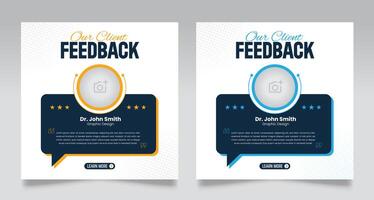 Client feedback review or client testimonial design for social media post. customer service feedback template. client testimonial comment or quote square design vector