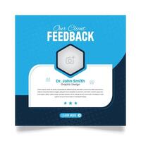 Client feedback review or client testimonial design for social media post. customer service feedback template. client testimonial comment or quote square design vector