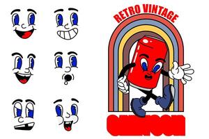 antiguo dibujos animados mascota personaje elementos. diferente clipart, caras, extremidades personaje creador para Clásico retro logos y marca. aislado ilustraciones vector