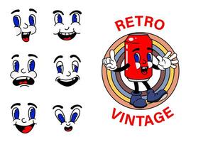 antiguo dibujos animados mascota personaje elementos. diferente clipart, caras, extremidades personaje creador para Clásico retro logos y marca. aislado ilustraciones vector