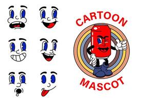 antiguo dibujos animados mascota personaje elementos. diferente clipart, caras, extremidades personaje creador para Clásico retro logos y marca. aislado ilustraciones vector