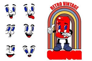 antiguo dibujos animados mascota personaje elementos. diferente clipart, caras, extremidades personaje creador para Clásico retro logos y marca. aislado ilustraciones vector