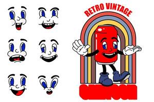 antiguo dibujos animados mascota personaje elementos. diferente clipart, caras, extremidades personaje creador para Clásico retro logos y marca. aislado ilustraciones vector