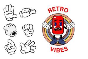 antiguo dibujos animados mascota personaje elementos. diferente clipart, caras, extremidades personaje creador para Clásico retro logos y marca. aislado ilustraciones vector