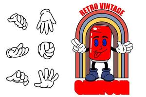 antiguo dibujos animados mascota personaje elementos. diferente clipart, caras, extremidades personaje creador para Clásico retro logos y marca. aislado ilustraciones vector