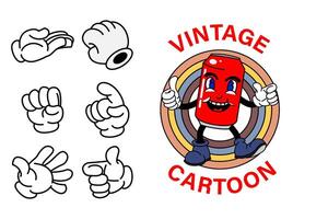 antiguo dibujos animados mascota personaje elementos. diferente clipart, caras, extremidades personaje creador para Clásico retro logos y marca. aislado ilustraciones vector