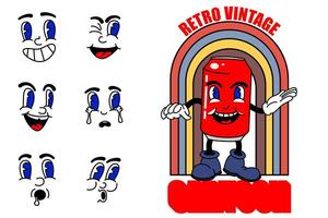 antiguo dibujos animados mascota personaje elementos. diferente clipart, caras, extremidades personaje creador para Clásico retro logos y marca. aislado ilustraciones vector