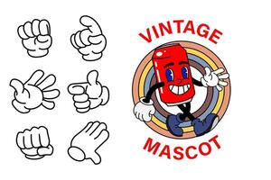 antiguo dibujos animados mascota personaje elementos. diferente clipart, caras, extremidades personaje creador para Clásico retro logos y marca. aislado ilustraciones vector