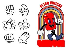 antiguo dibujos animados mascota personaje elementos. diferente clipart, caras, extremidades personaje creador para Clásico retro logos y marca. aislado ilustraciones vector