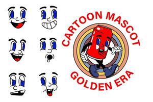 antiguo dibujos animados mascota personaje elementos. diferente clipart, caras, extremidades personaje creador para Clásico retro logos y marca. aislado ilustraciones vector