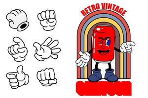 antiguo dibujos animados mascota personaje elementos. diferente clipart, caras, extremidades personaje creador para Clásico retro logos y marca. aislado ilustraciones vector