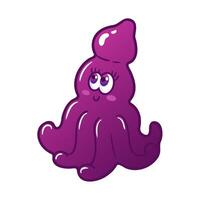 Cartoon purple octopus. Cute monster. An alien similar to a cuttlefish or squid. Neon colors, Y2k. Space flights, the future. Halloween stickers, design elements. vector