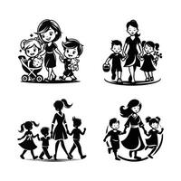 Set of silhouettes of women with children. Children's day concept. vector