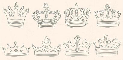 Crown Sketch. Simple crown symbols, hand drawn. Isolated icons illustration set. vector