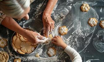 Grandmother and grandchild baking together photo