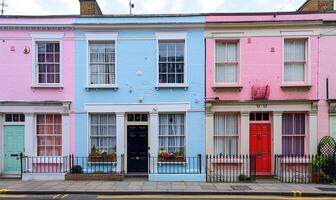 Vibrant house fronts in soft pastel hues photo