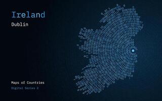 A map of Ireland depicted in zeros and ones in the form of a circle. The capital, Dublin, is shown in the center of the circle vector